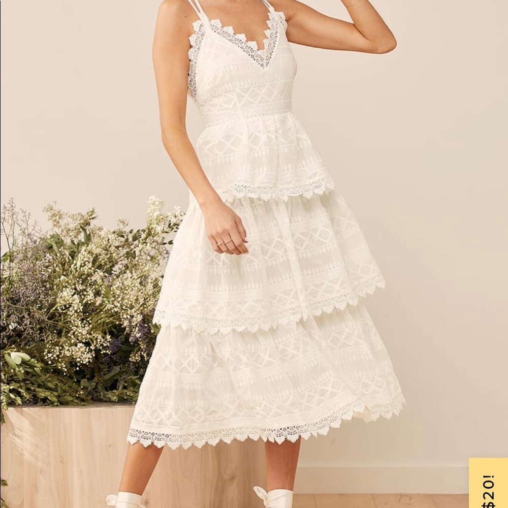 LuLu’s Tiered Midi Dress in White - Great for bridal events!